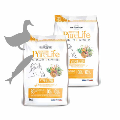 PURE LIFE CHAT STERILISED | Croquettes sans céréales pour chat stérilisé au canard et à la sardine - LOT 2x2KG