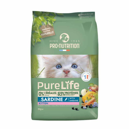  PURE LIFE  CHAT KITTEN  SARDINE | Croquettes sans céréales pour  chaton  à la sardine - LOT 2x8KGPro-Nutrition Flatazor 2