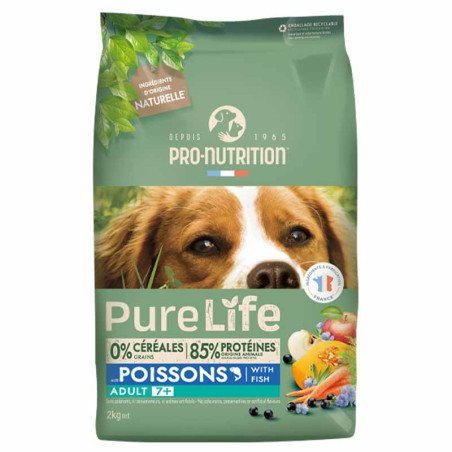  PURE LIFE CHIEN ADULT 7+  POISSONS | Croquettes sans céréales pour  chien senior aux poissons - LOT 2x2KGPro-Nutrition Flatazor