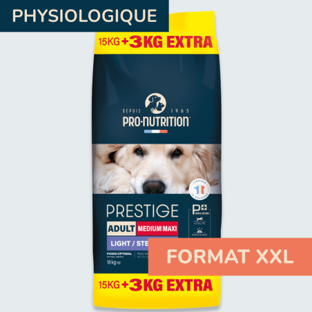  PRESTIGE CHIEN ADULT MEDIUM MAXI LIGHT/STERILISED | Croquettes pour chien de moyenne et grande taille stérilisé - 15+3Kg offert