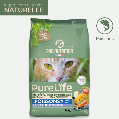  PURE LIFE  CHAT ADULT 8+  POISSONS | Croquettes sans céréales pour  chat senior aux poissons - LOT 2x2KGPro-Nutrition Flatazor 