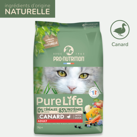  PURE LIFE CHAT ADULT  CANARD | Croquettes sans céréales pour  chat  au canard - LOT 2x2kgPro-Nutrition Flatazor 2