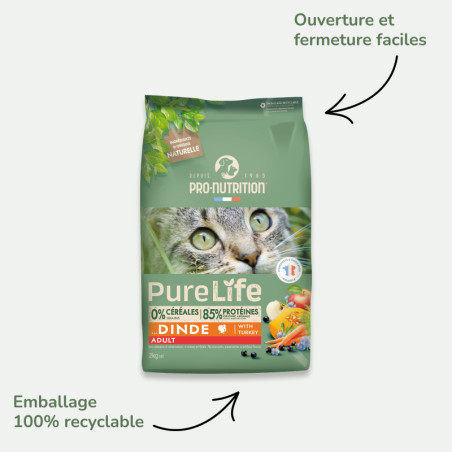  PURE LIFE  CHAT ADULT  DINDE | Croquettes sans céréales pour chat  à la dinde - 8+2kgs offertsPro-Nutrition Flatazor 6