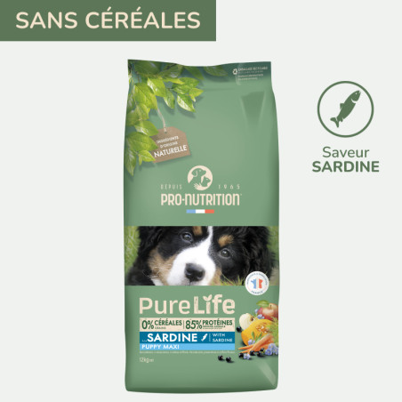  Pure Life Chien Puppy Maxi Sardine | Croquettes sans céréales pour chiot de grande taille - saveur sardinePro-Nutrition Flatazo