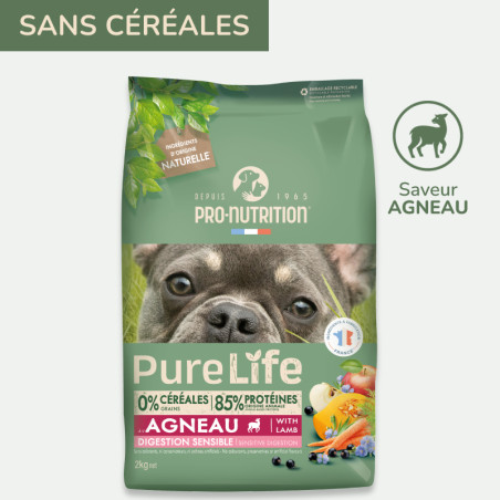  Pure Life Chien Sensible Agneau | Croquettes sans céréales pour chien sensible - saveur agneauPro-Nutrition Flatazor 1