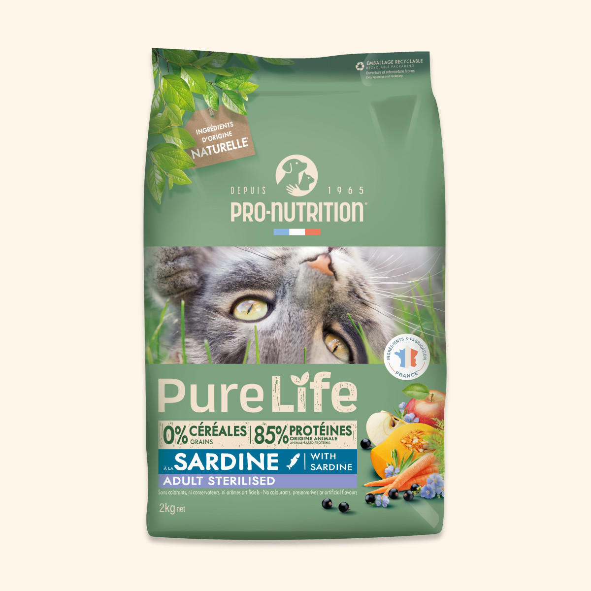 Meilleurs prix pour PURE LIFE  CHAT  STERILISED SARDINE | Croquettes sans céréales pour  chat stérilisé à la sardine 2kg  - Pro Nutrition - Flatazor