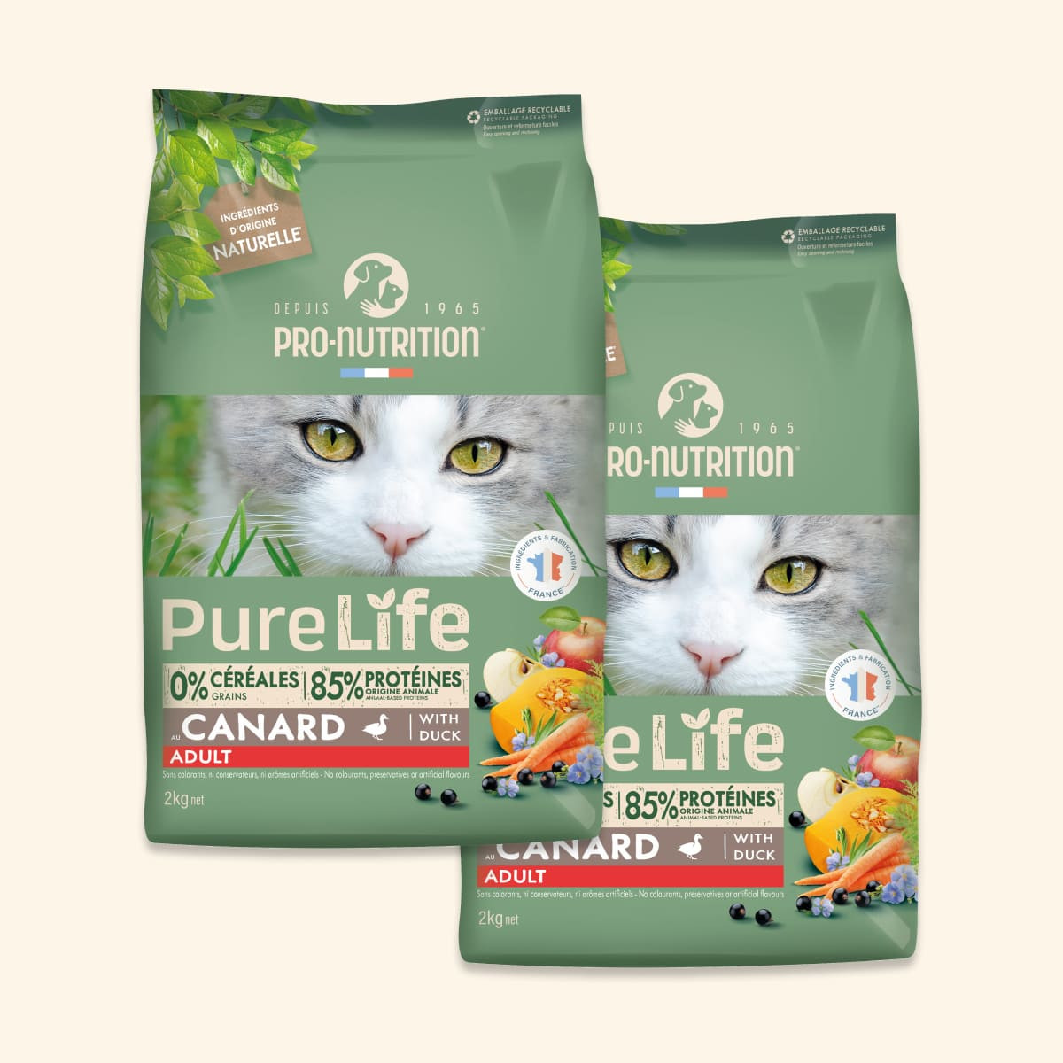 Meilleurs prix pour PURE LIFE CHAT ADULT CANARD | Croquettes sans céréales pour  chat  au canard LOT - 2x2kg  - Pro Nutrition - Flatazor