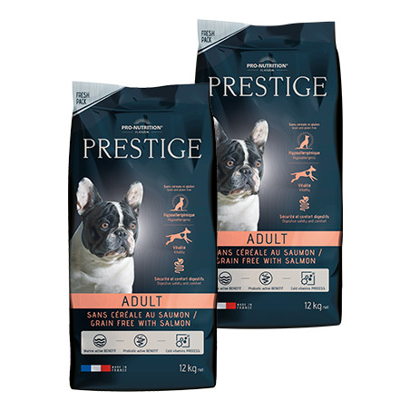 LOT 2X12kg - Croquettes chien - Prestige Adult Saumon Sans CéréalePro-Nutrition Flatazor 1 LOT 2X12kg - Croquettes chien - Prestige Adult Saumon Sans CéréalePro-Nutrition Flatazor 1
