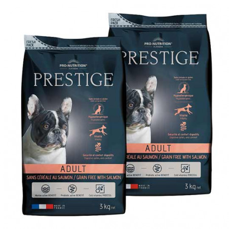 PACK DECOUVERTE 2x3KG - PRESTIGE ADULTE SAUMON SANS CEREALE - CROQUETTES CHIENPro-Nutrition Flatazor 1 PACK DECOUVERTE 2x3KG - PRESTIGE ADULTE SAUMON SANS CEREALE - CROQUETTES CHIENPro-Nutrition Flatazor 1