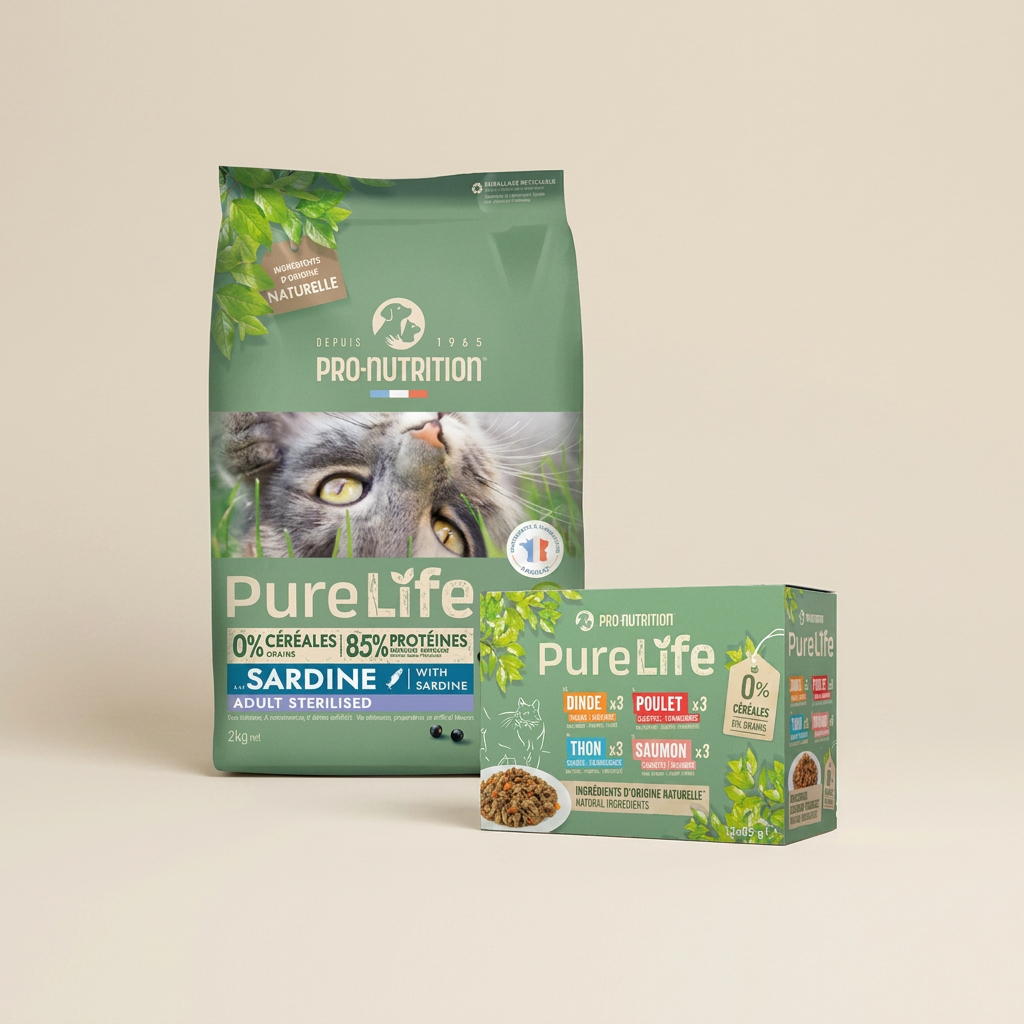 Pack Chat Pure Life – Croquettes Chat Stérilisé Saveur Sardine + Pâtée