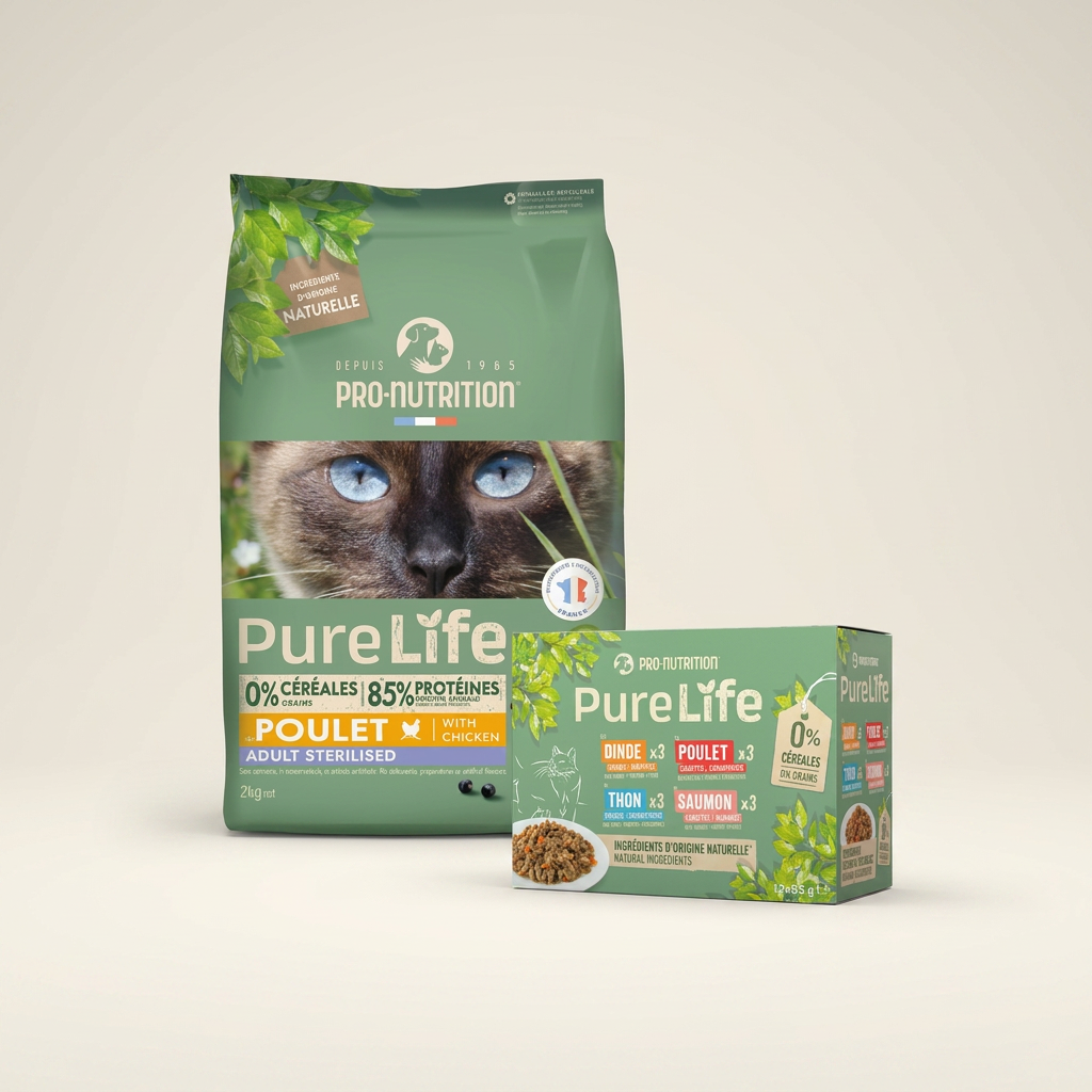 Pack Chat Pure Life – Croquettes Chat Stérilisé Saveur Poulet + Pâtée