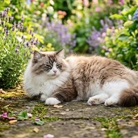 Ragamuffin dans un jardin fleuri 